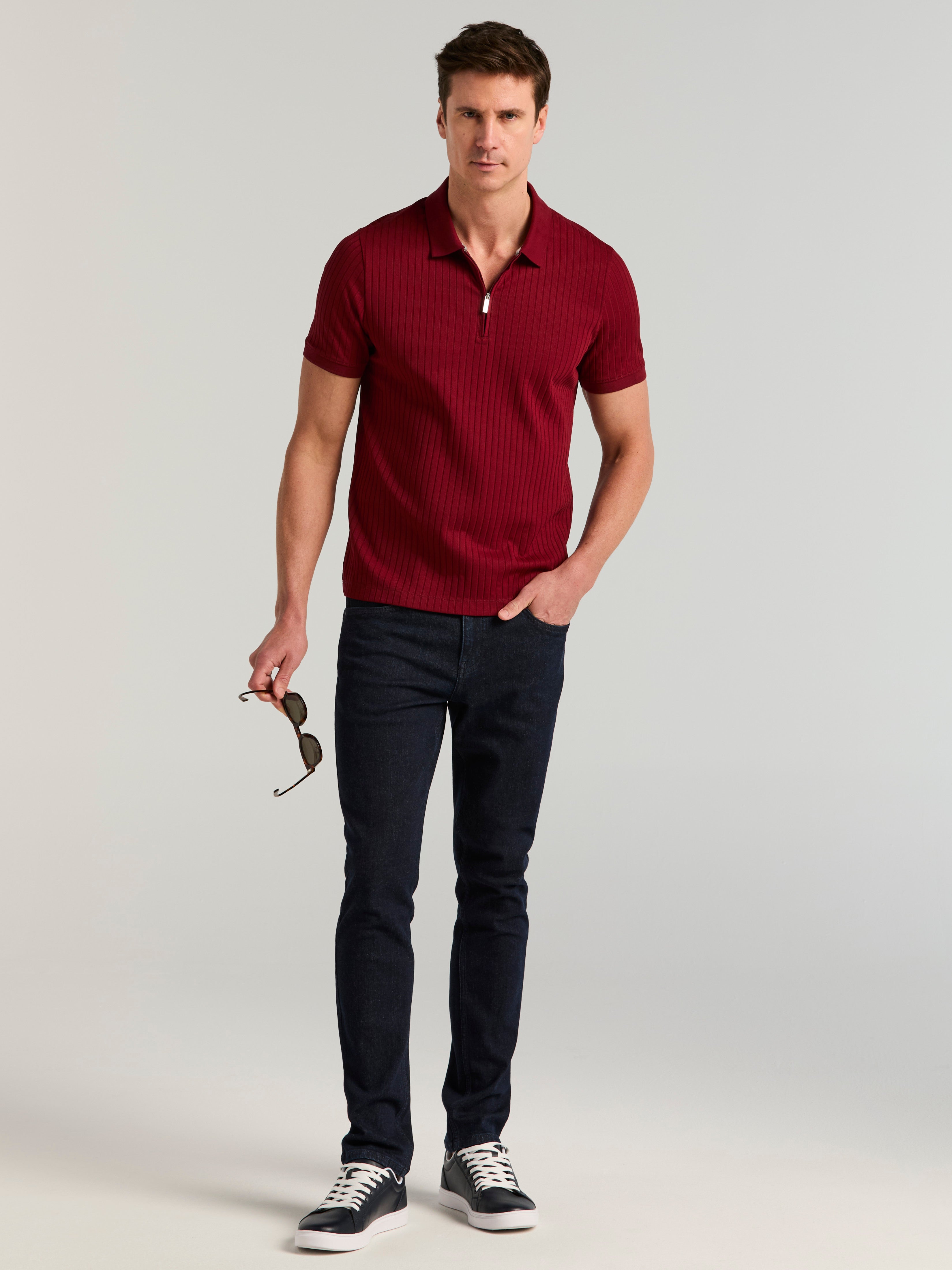 Perry Ellis Men's Quarter Zip Ribbed Polo Shirt