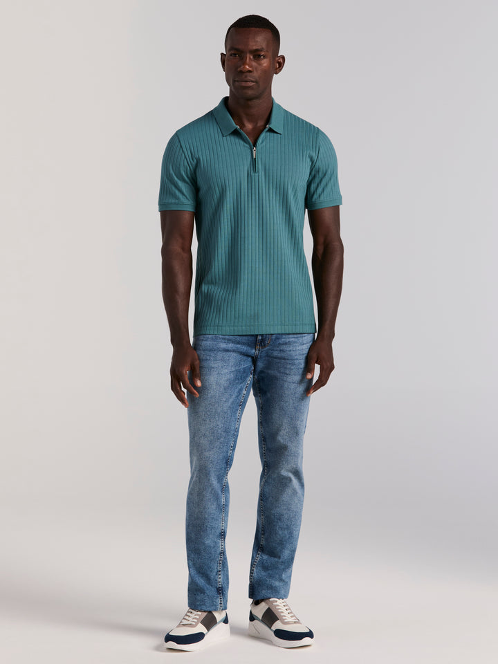 Quarter Zip Ribbed Polo (Hydro) 