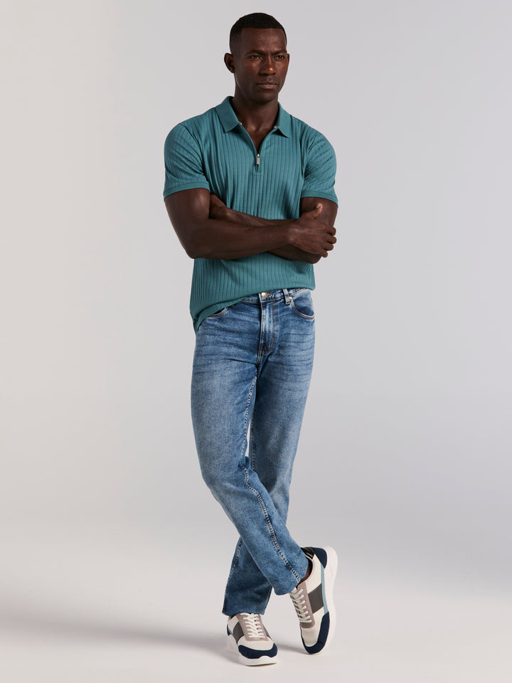 Quarter Zip Ribbed Polo (Hydro) 