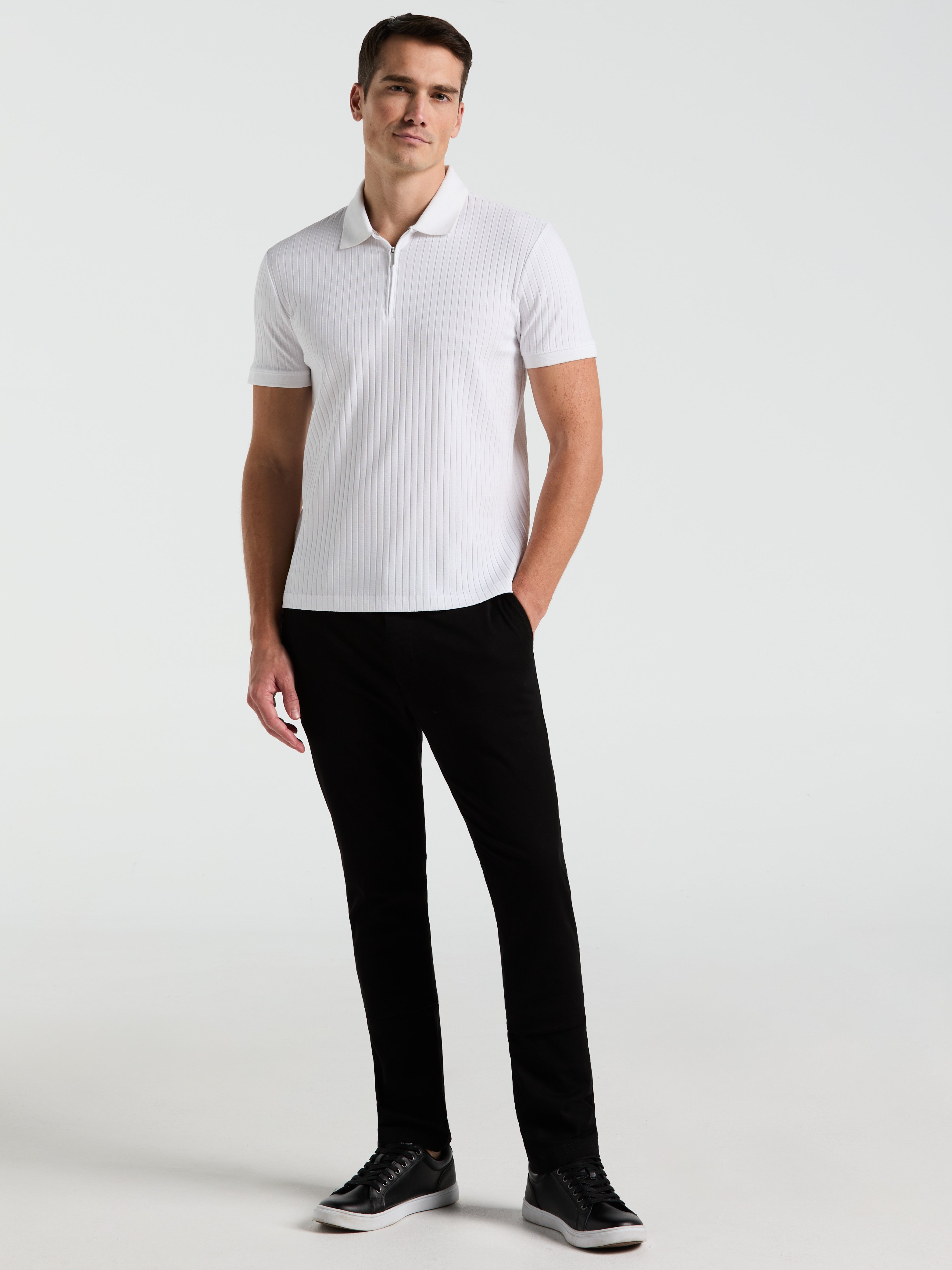 Perry Ellis Men's Quarter Zip Ribbed Polo Shirt