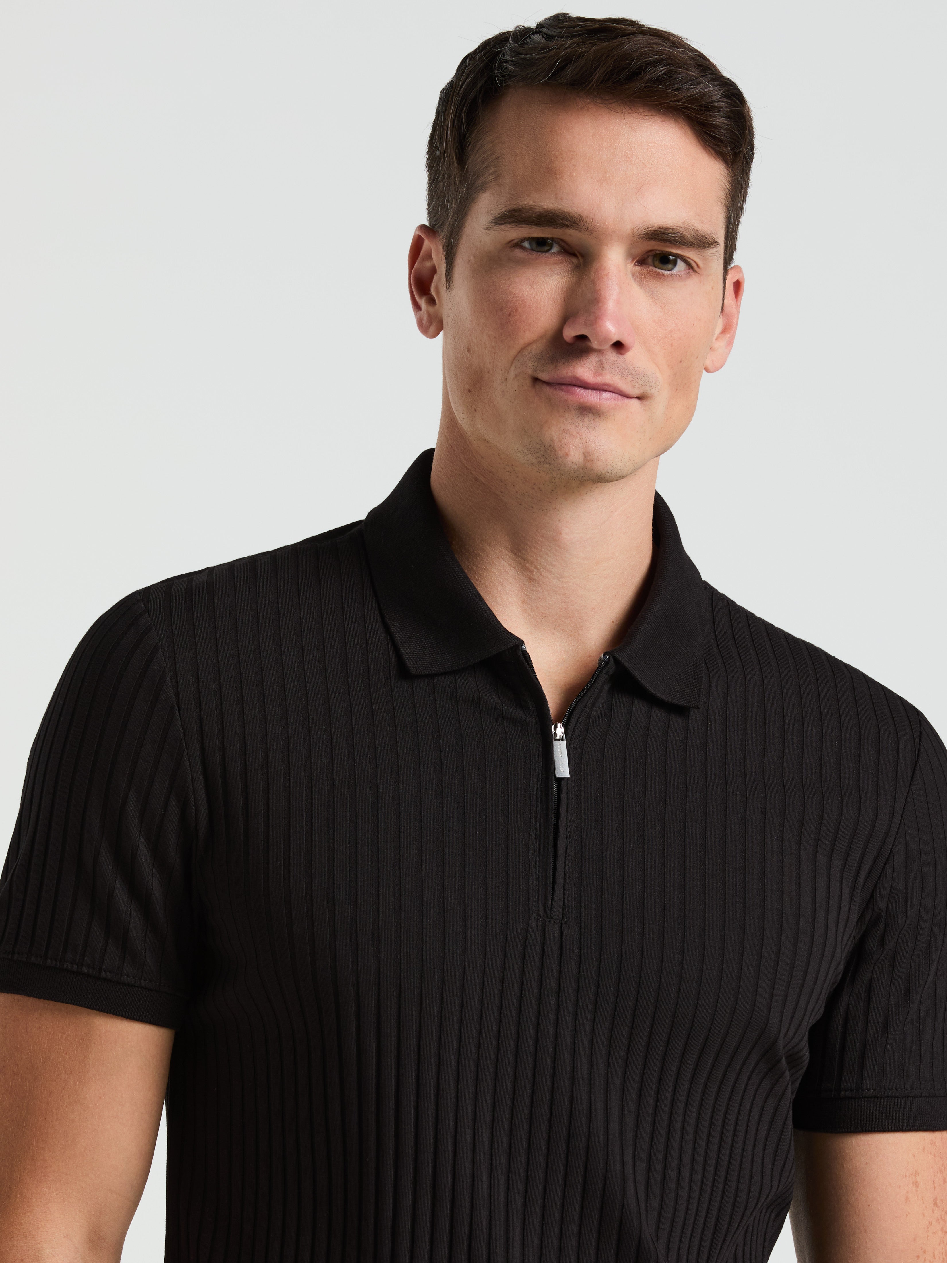 Quarter Zip Ribbed Polo – Perry Ellis
