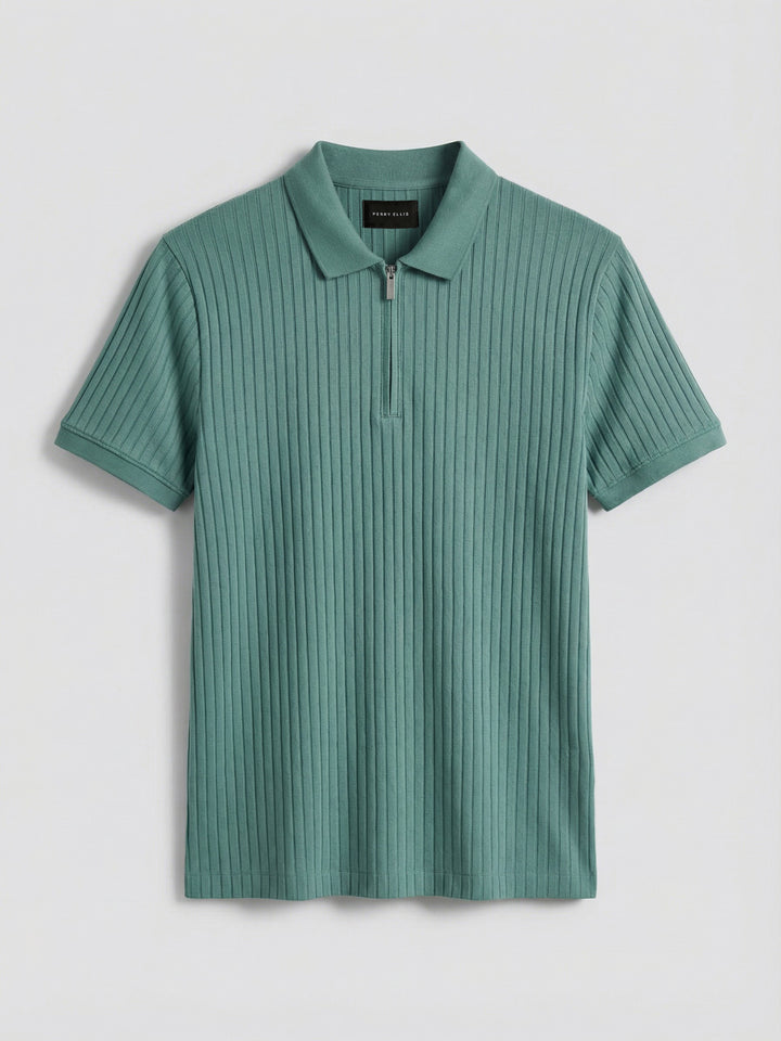 Quarter Zip Ribbed Polo (Sea Pine) 