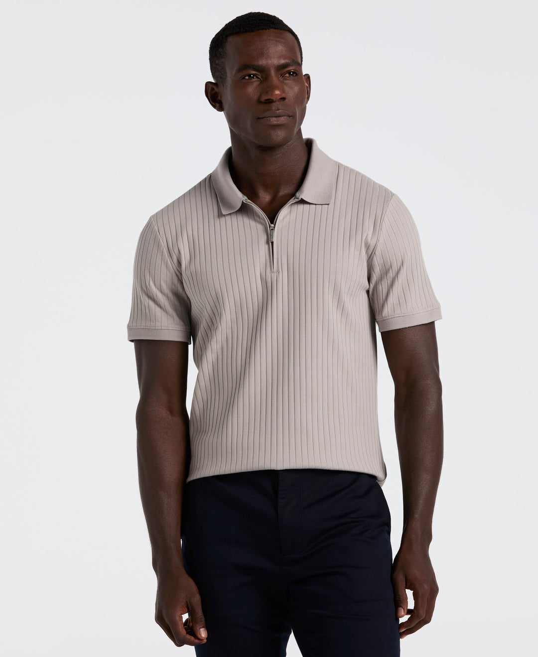 Quarter Zip Ribbed Polo (Drizzle) 