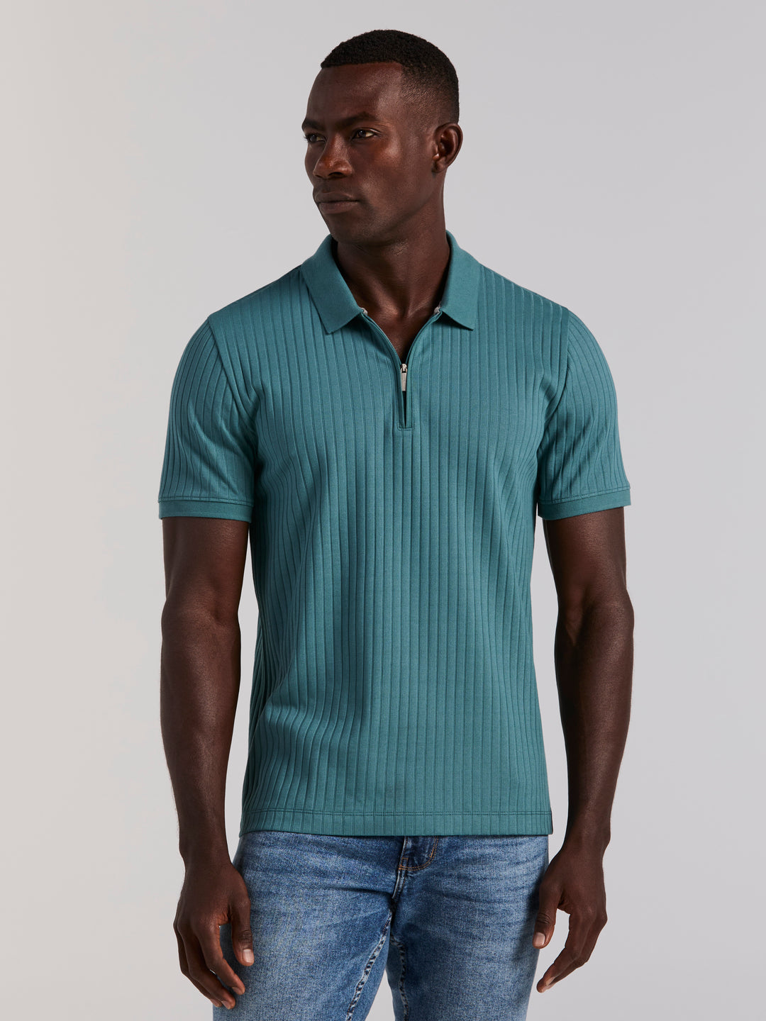 Quarter Zip Ribbed Polo (Hydro) 