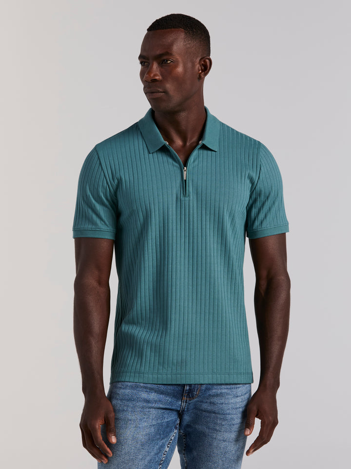 Quarter Zip Ribbed Polo (Hydro) 