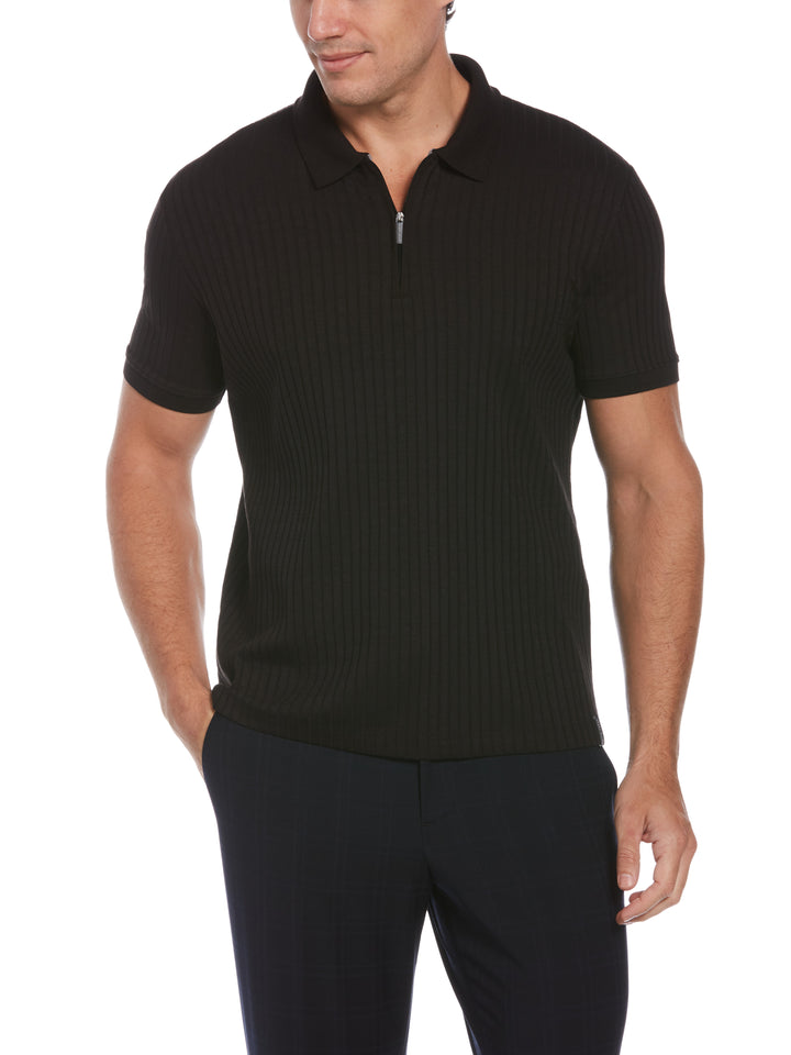 Quarter Zip Ribbed Polo (Black) 