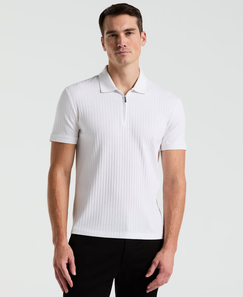 Quarter Zip Ribbed Polo (Bright White) 