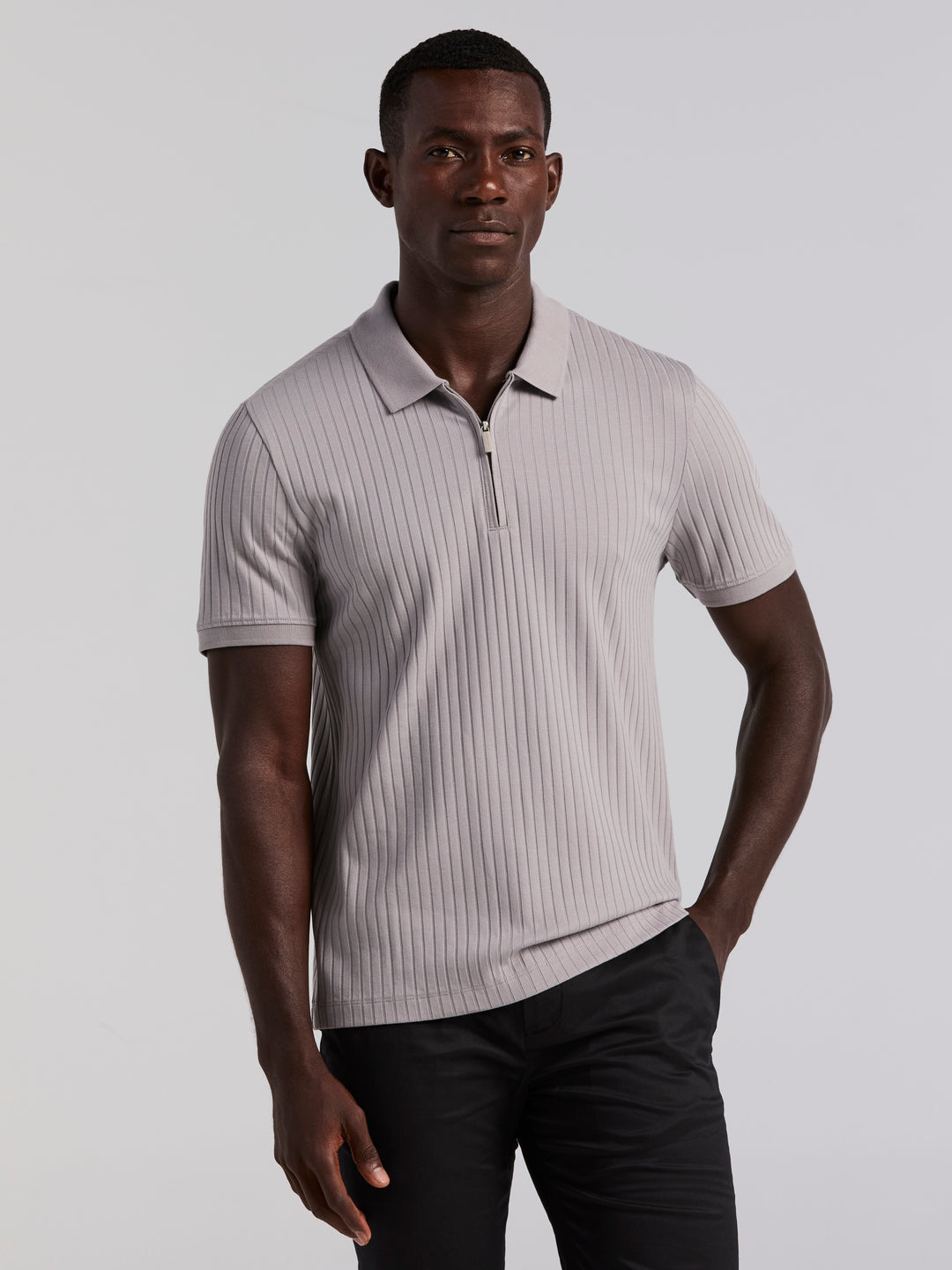 Quarter Zip Ribbed Polo (Chiseled Stone) 