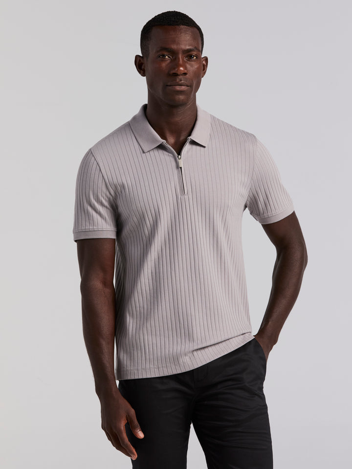 Quarter Zip Ribbed Polo (Chiseled Stone) 