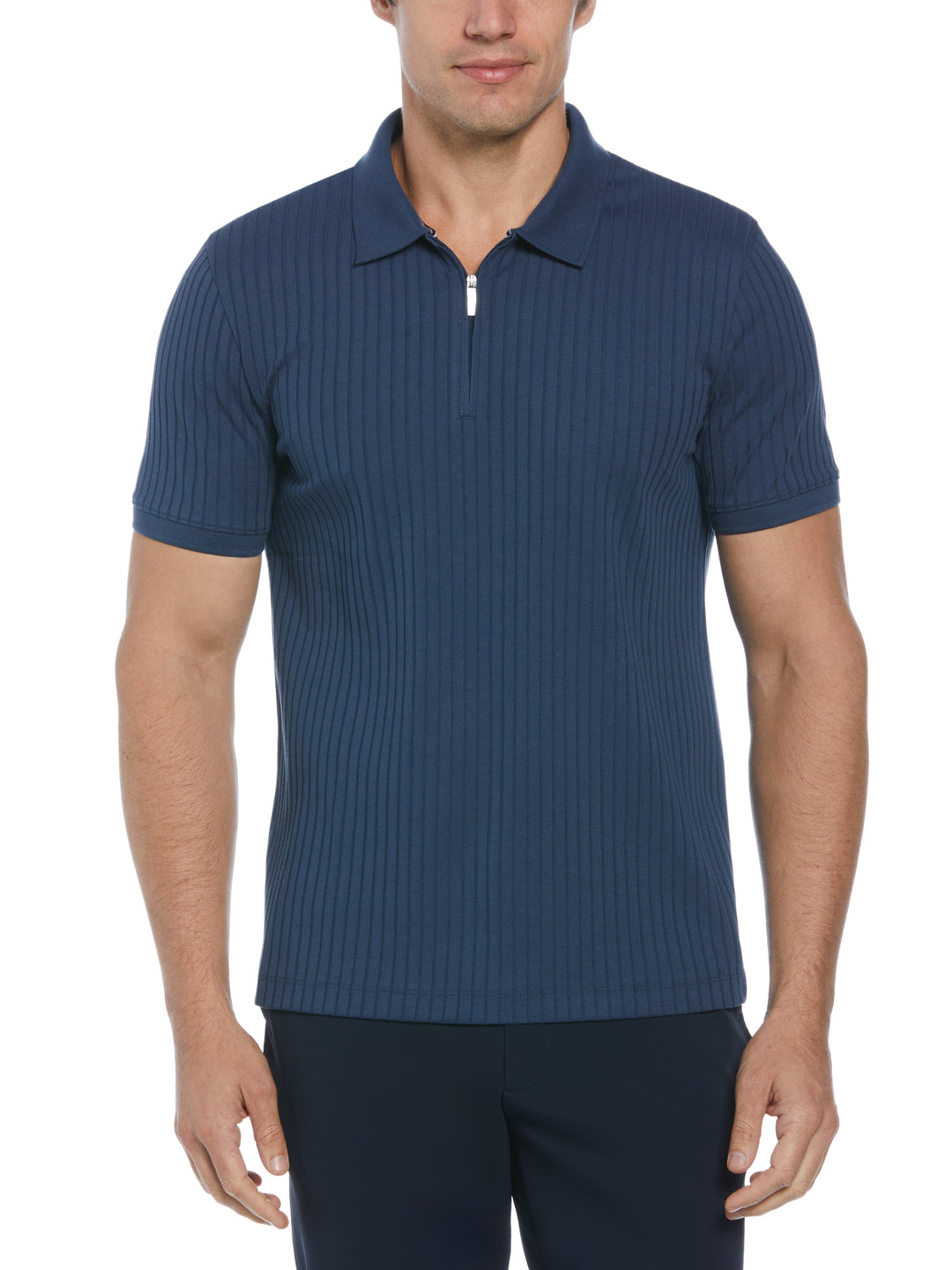 Quarter Zip Ribbed Polo (Dark Denim) 