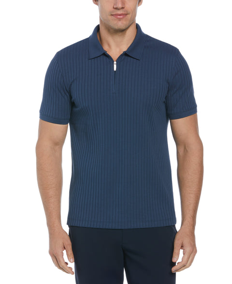 Quarter Zip Ribbed Polo (Dark Denim) 
