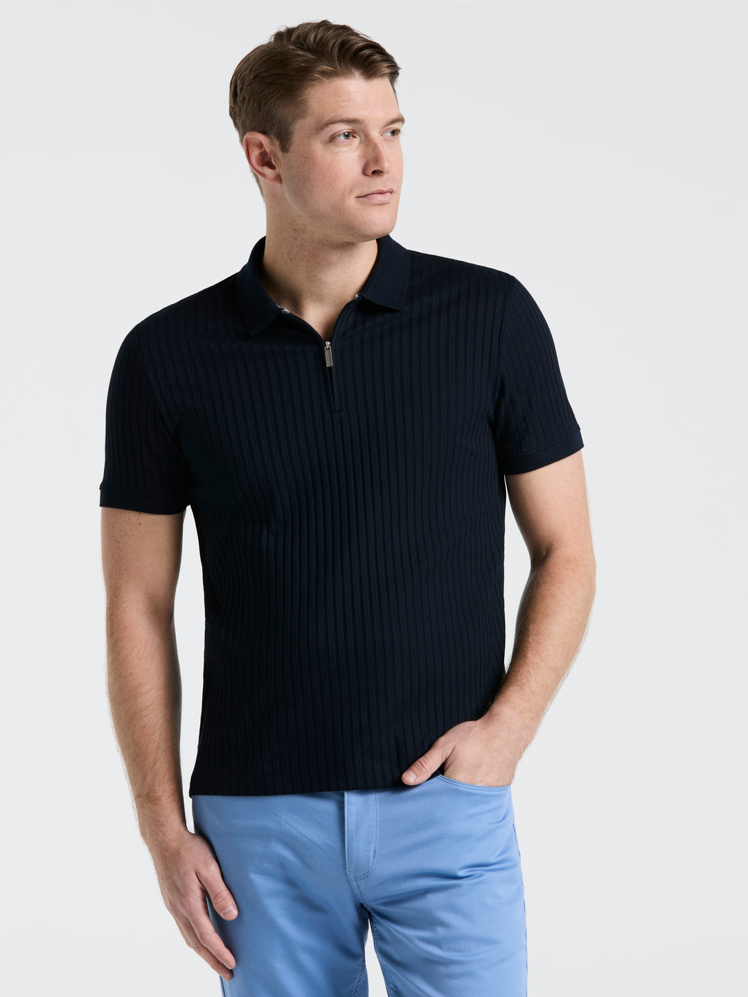 Quarter Zip Ribbed Polo (Dark Sapphire) 
