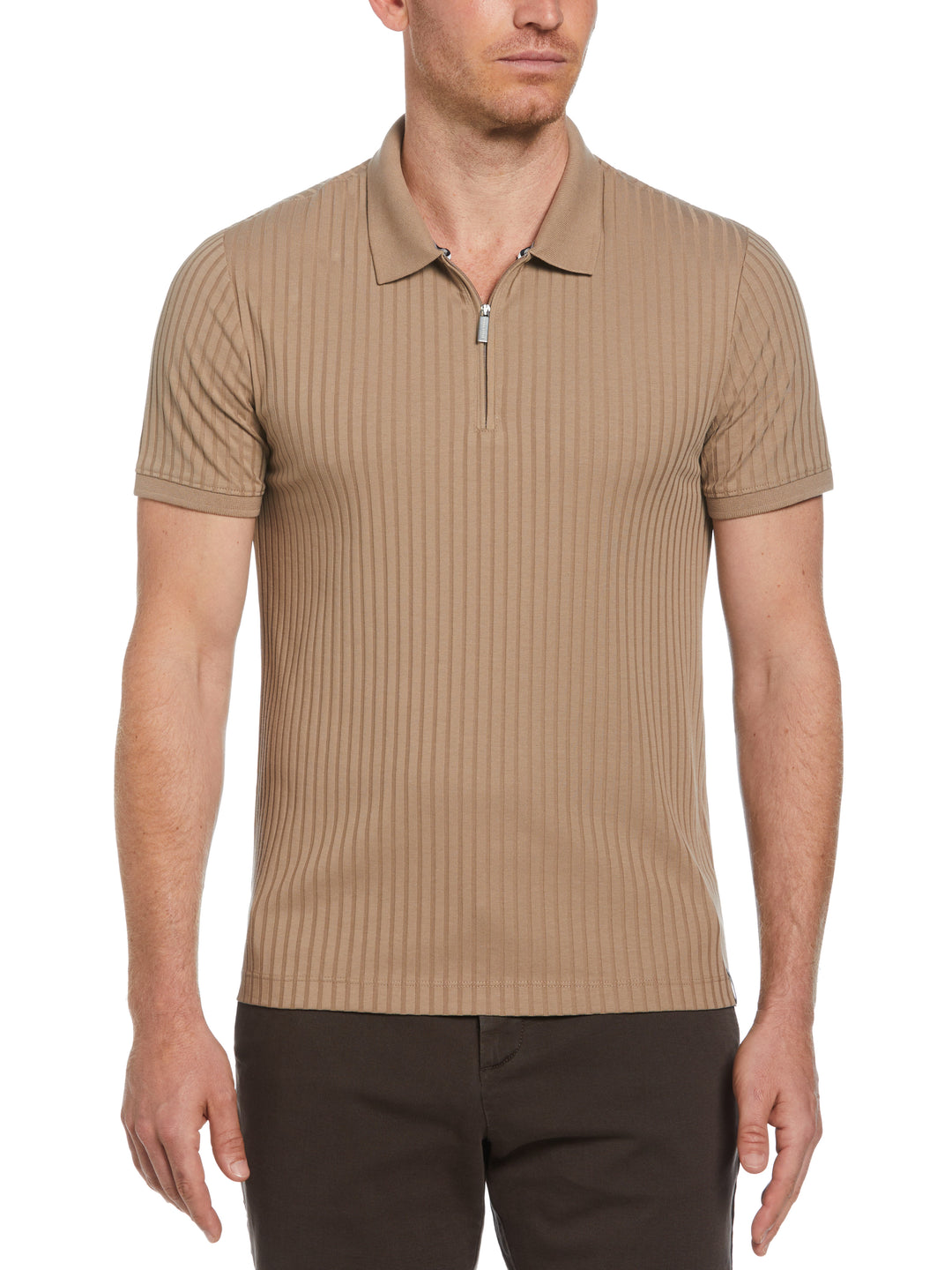 Quarter Zip Ribbed Polo (Desert Taupe) 