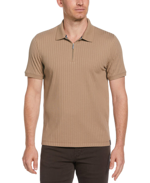 Quarter Zip Ribbed Polo (Desert Taupe) 