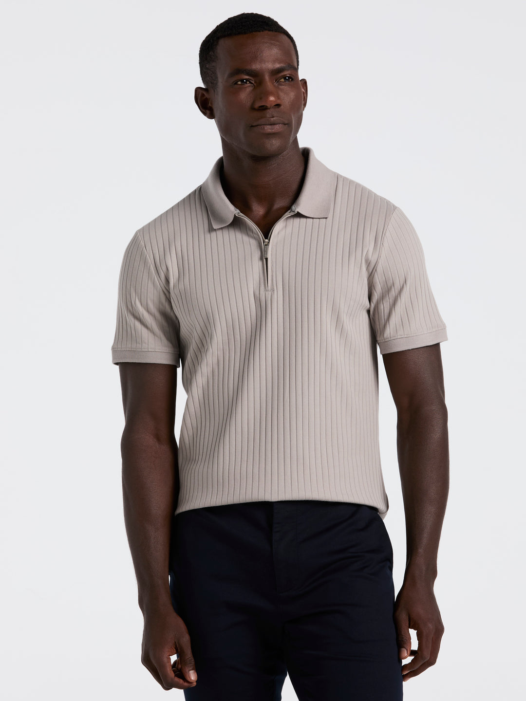 Quarter Zip Ribbed Polo (Drizzle) 