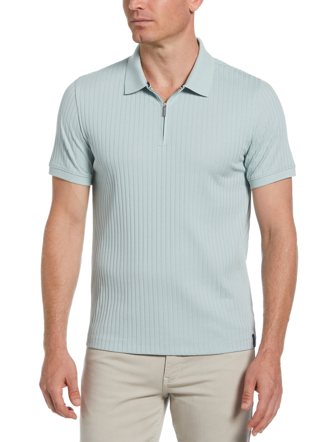 Quarter Zip Ribbed Polo (Gray Mist) 