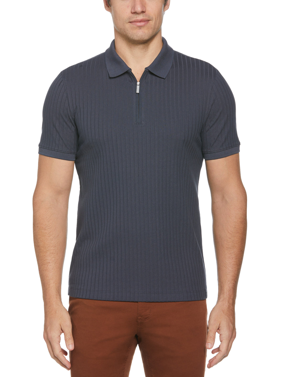 Quarter Zip Ribbed Polo (India Ink) 