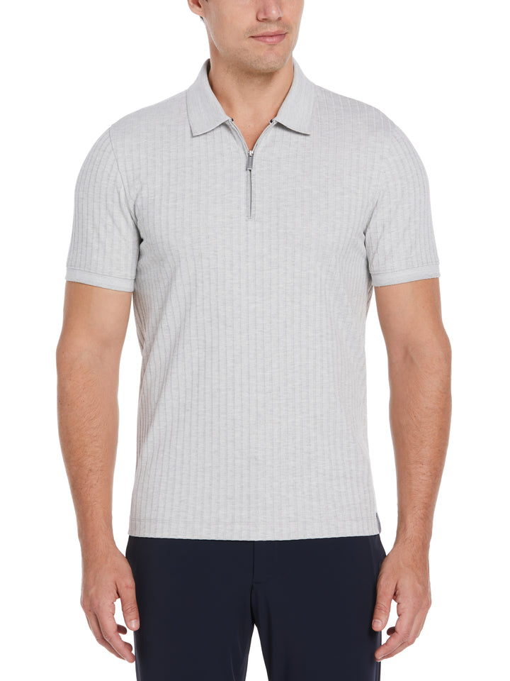 Quarter Zip Ribbed Polo (Light Heather Grey) 