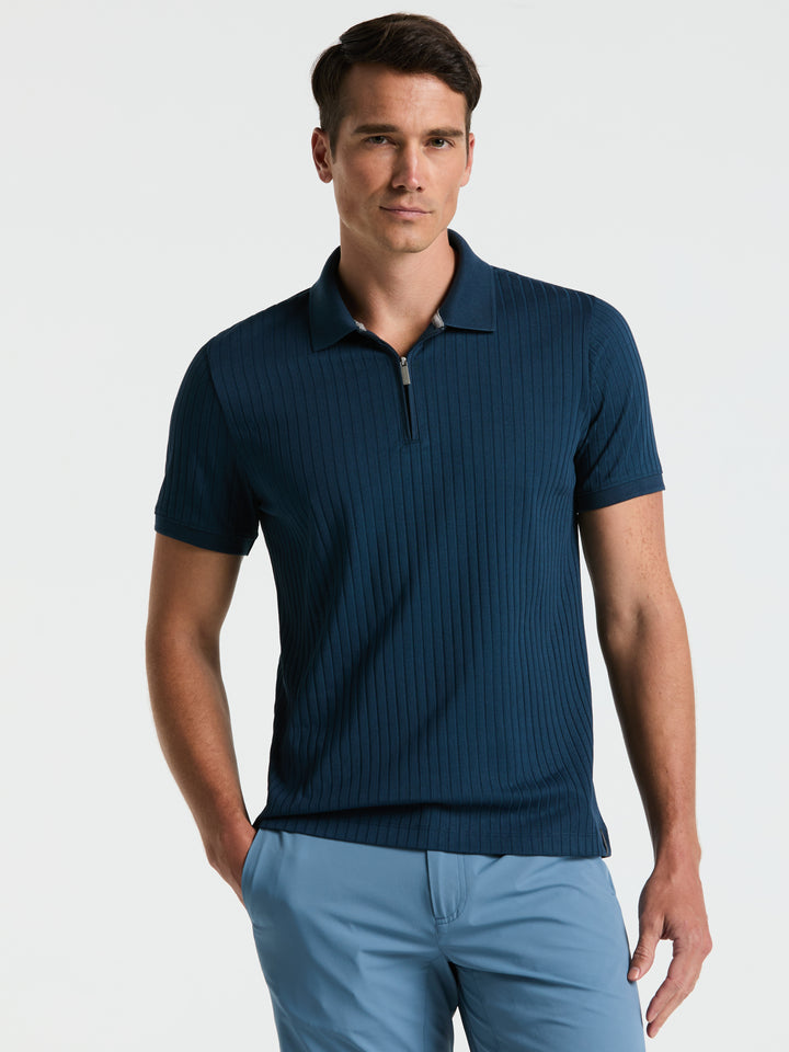 Quarter Zip Ribbed Polo (Moonlight Ocean) 