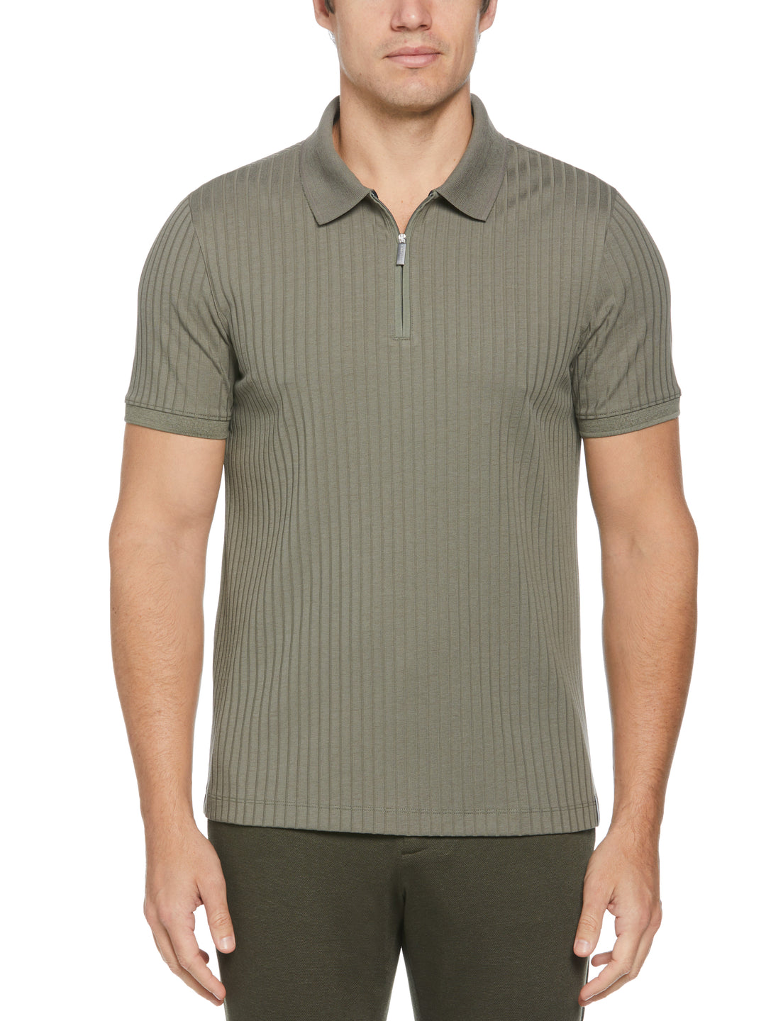 Quarter Zip Ribbed Polo (Mulled Basil) 