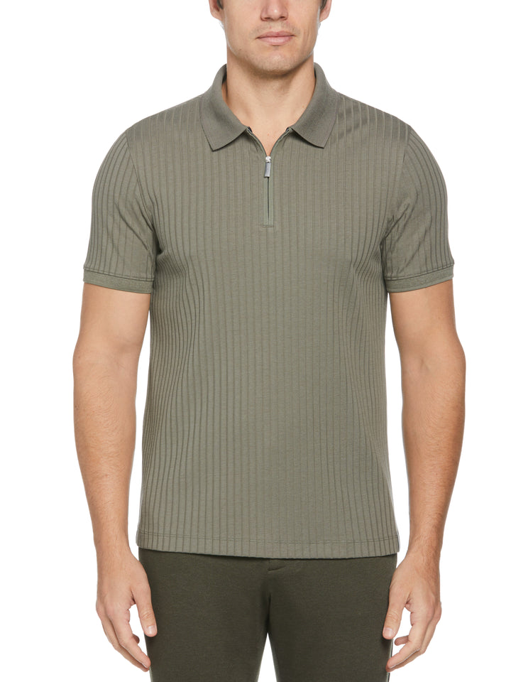 Quarter Zip Ribbed Polo (Mulled Basil) 