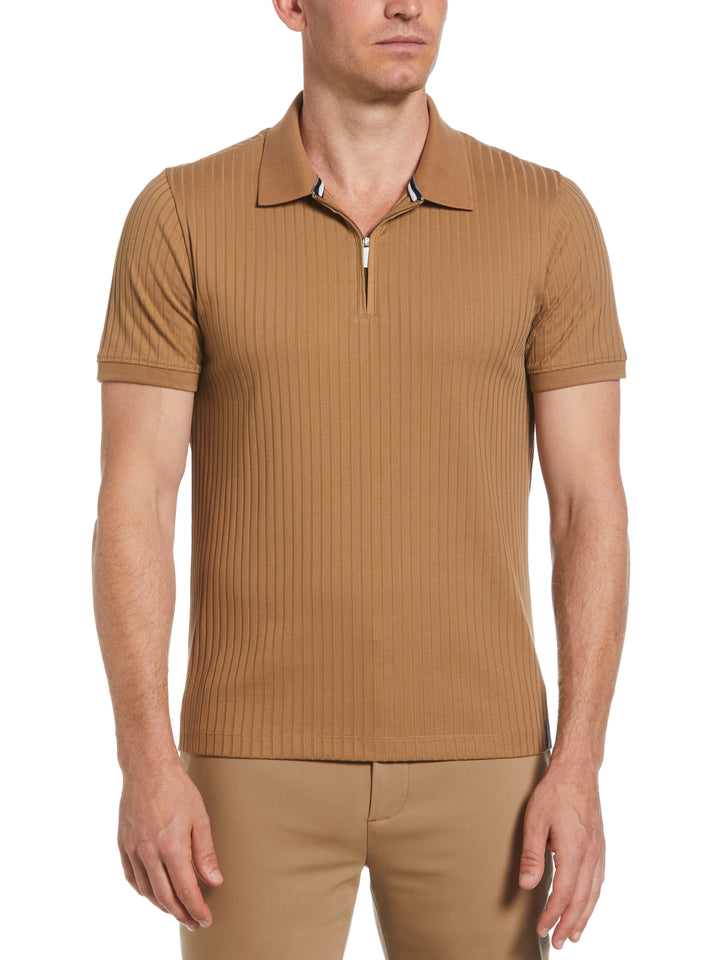 Quarter Zip Ribbed Polo (Otter) 