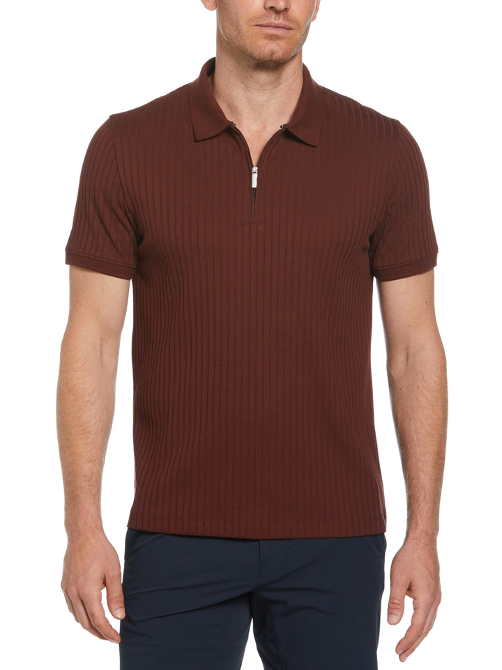 Quarter Zip Ribbed Polo (Rum Raisin) 
