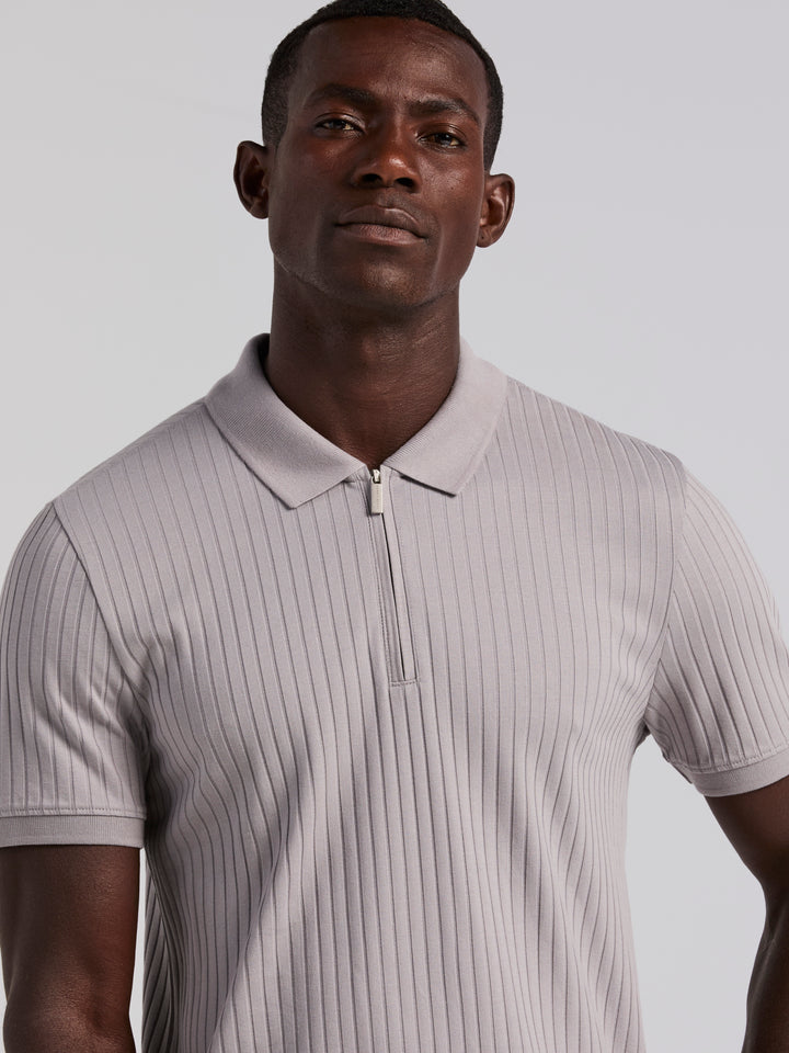 Quarter Zip Ribbed Polo (Chiseled Stone) 