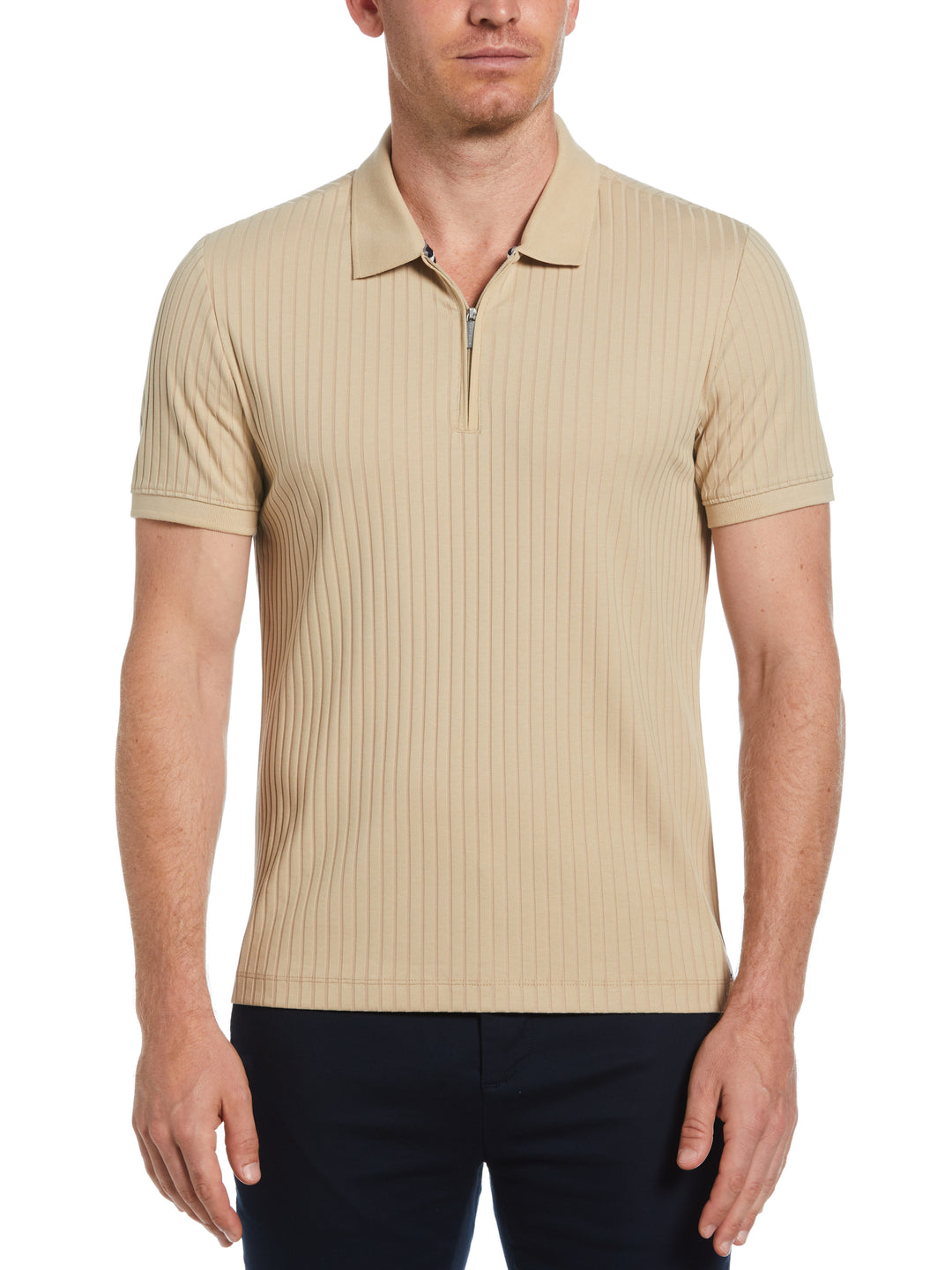 Quarter Zip Ribbed Polo (White Pepper) 