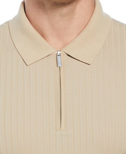 Quarter Zip Ribbed Polo (White Pepper) 