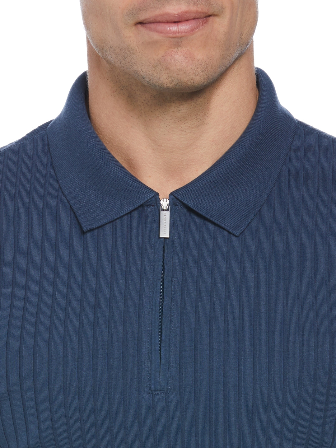 Quarter Zip Ribbed Polo (Dark Denim) 