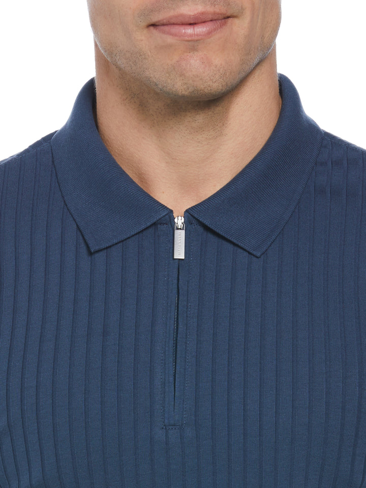 Quarter Zip Ribbed Polo (Dark Denim) 