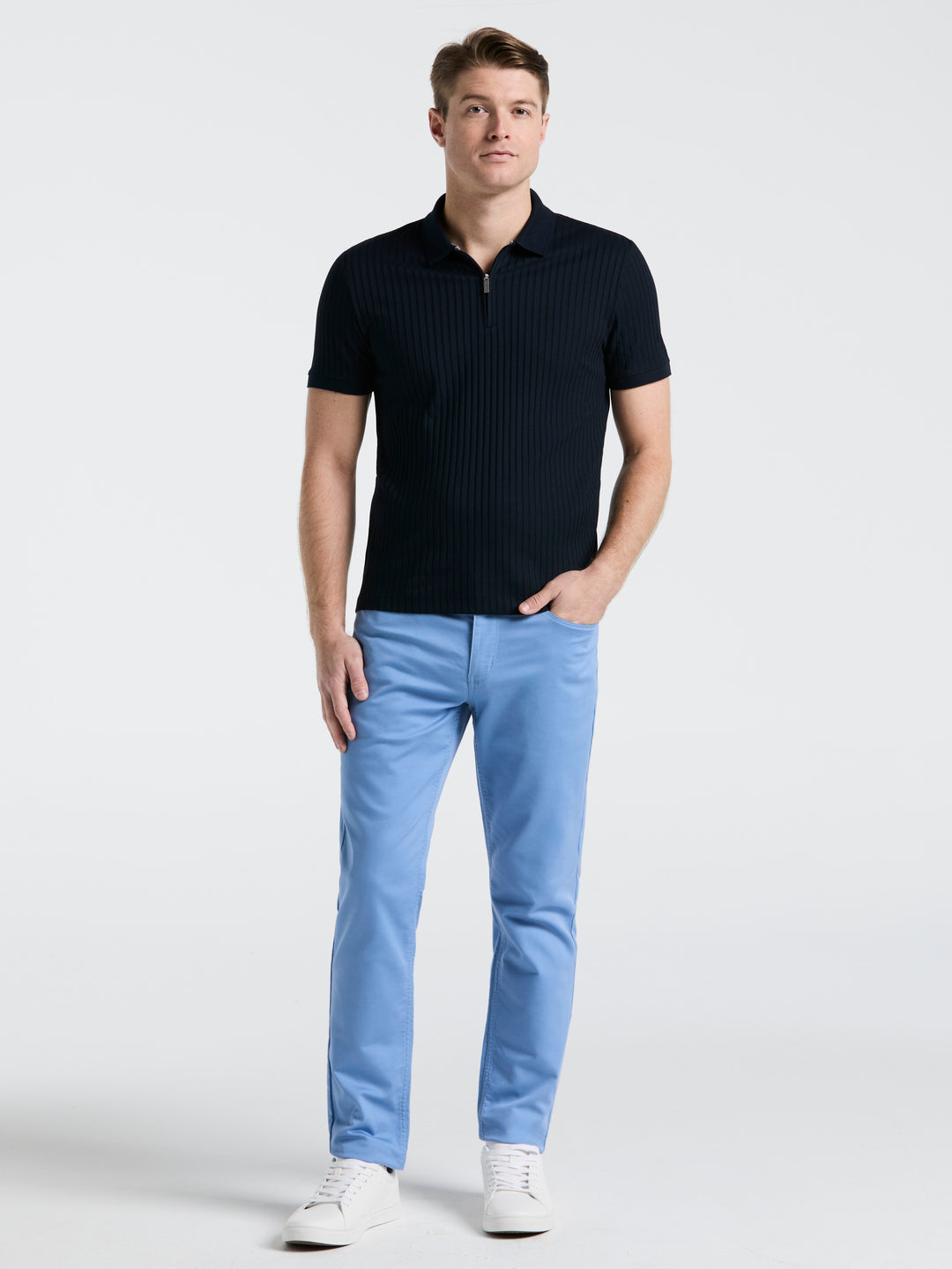 Quarter Zip Ribbed Polo (Dark Sapphire) 