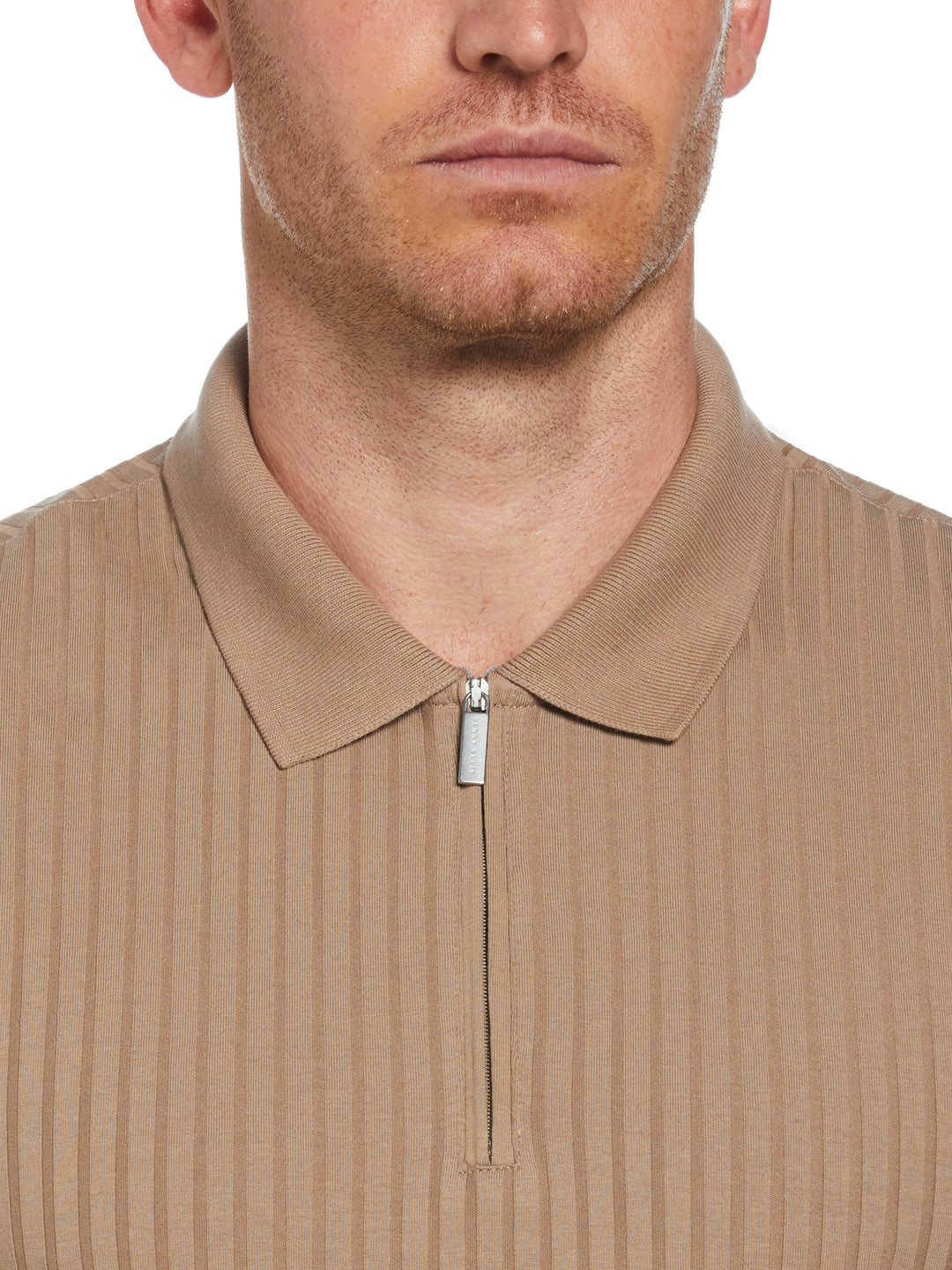 Quarter Zip Ribbed Polo (Desert Taupe) 