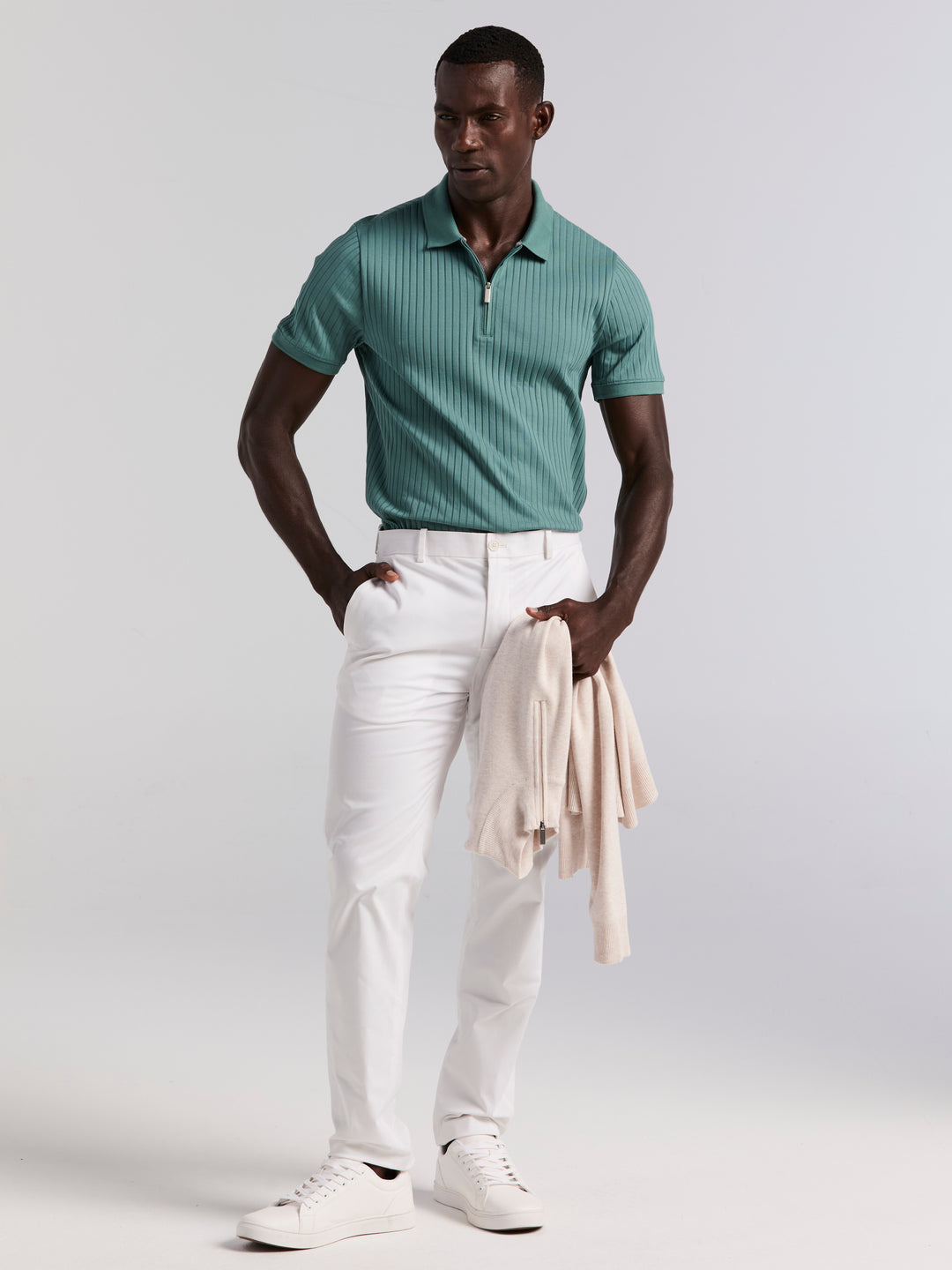 Quarter Zip Ribbed Polo (Sea Pine) 