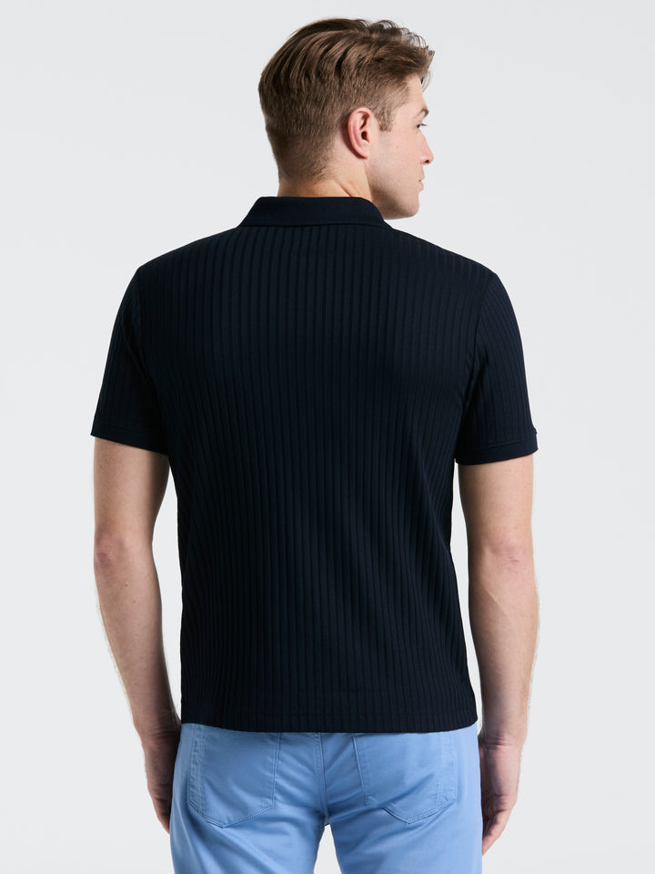 Quarter Zip Ribbed Polo (Dark Sapphire) 
