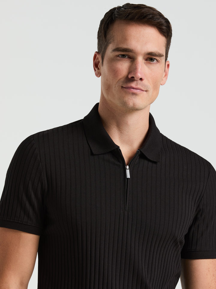 Quarter Zip Ribbed Polo (Black) 