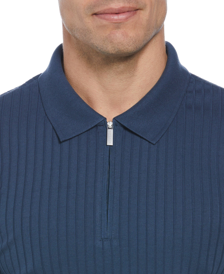 Quarter Zip Ribbed Polo (Dark Denim) 