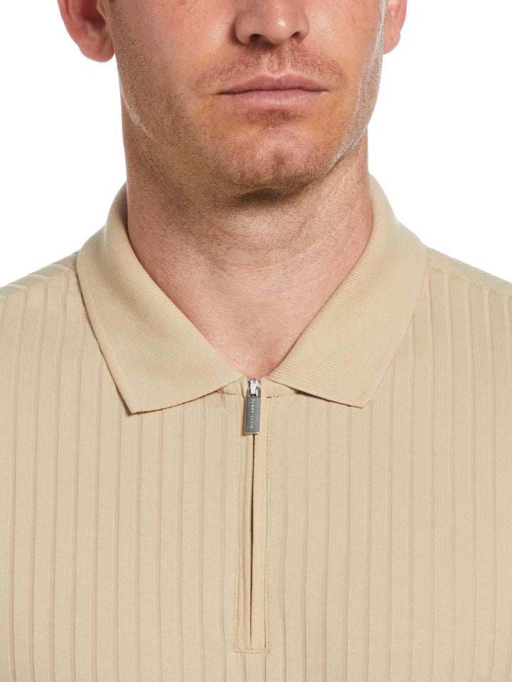 Quarter Zip Ribbed Polo (White Pepper) 