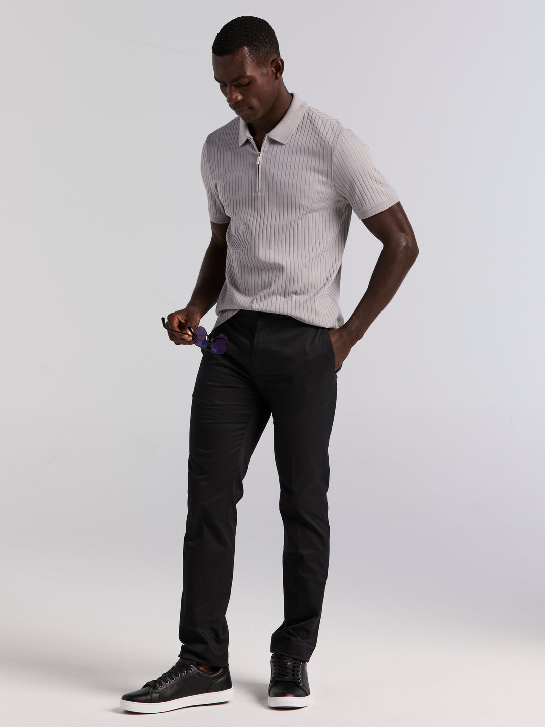 Quarter Zip Ribbed Polo (Chiseled Stone) 