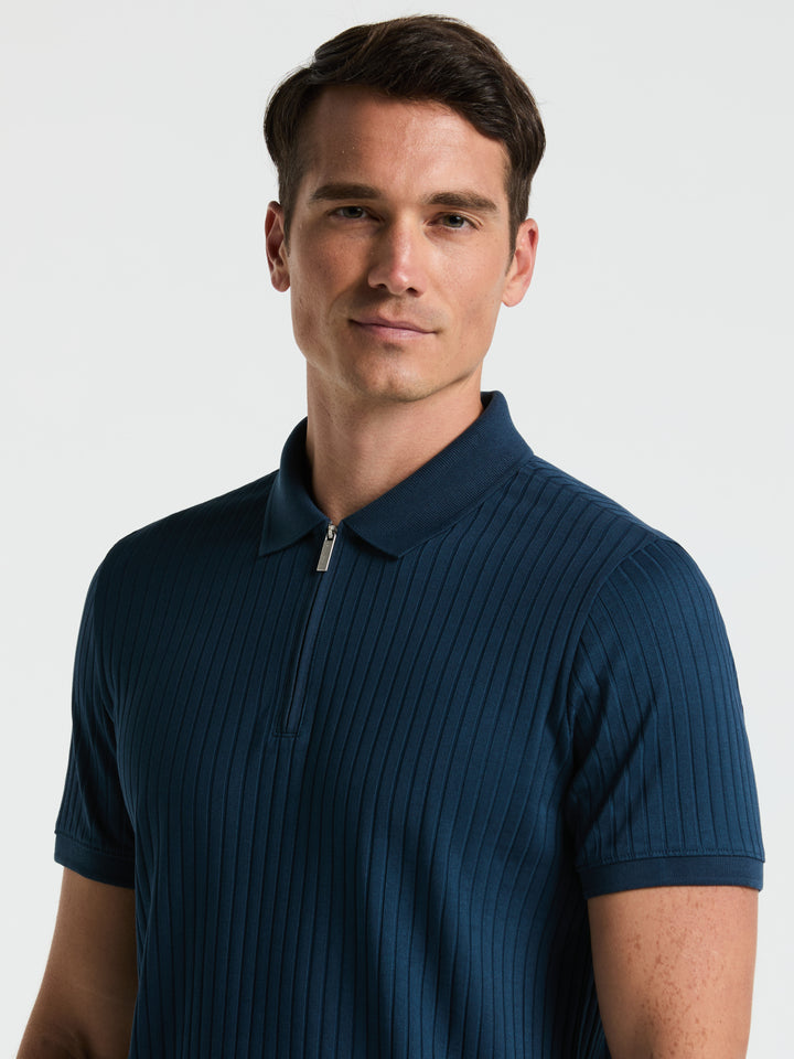 Quarter Zip Ribbed Polo (Moonlight Ocean) 