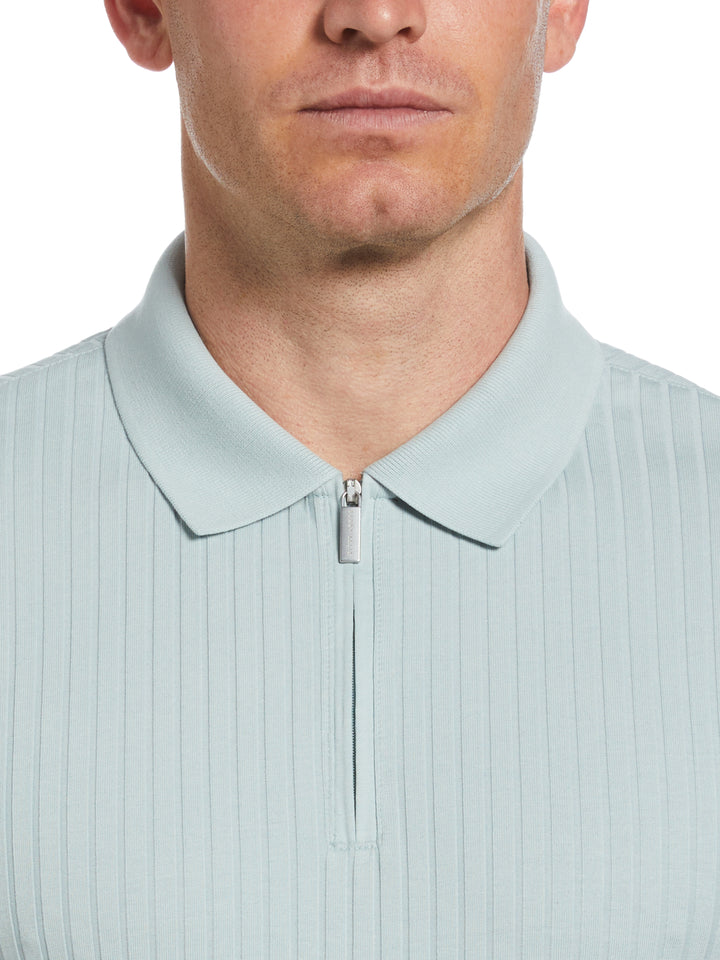 Quarter Zip Ribbed Polo (Gray Mist) 