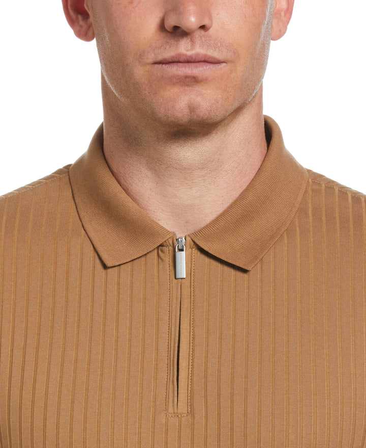 Quarter Zip Ribbed Polo (Otter) 