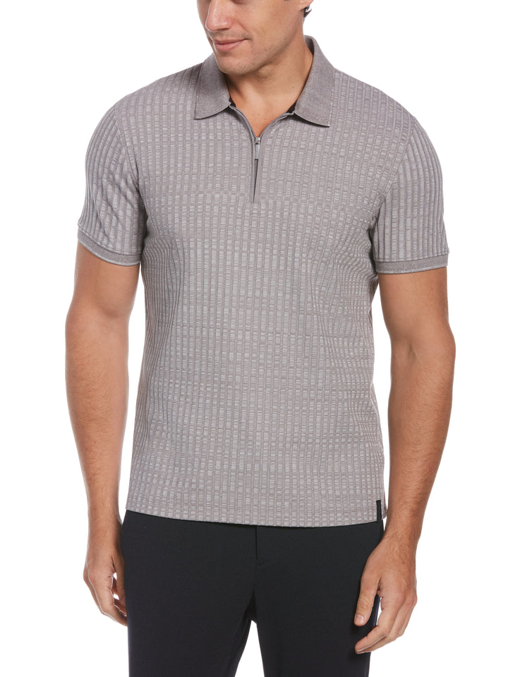 Quarter Zip Ribbed Polo (Smoked Heather) 