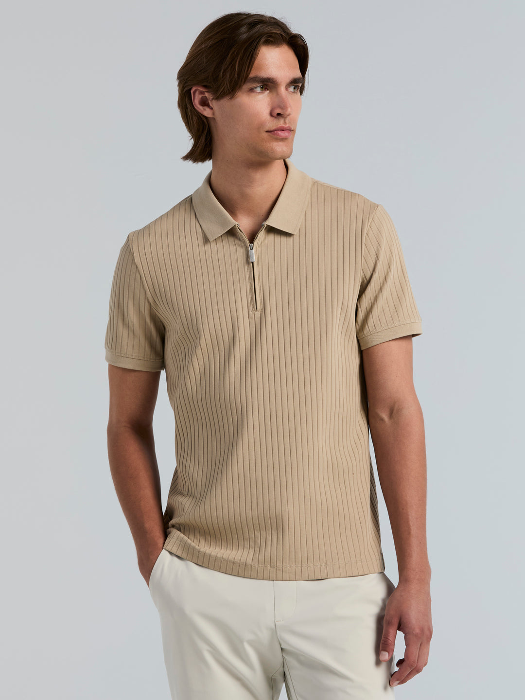 Quarter Zip Ribbed Polo (Trench Coat) 
