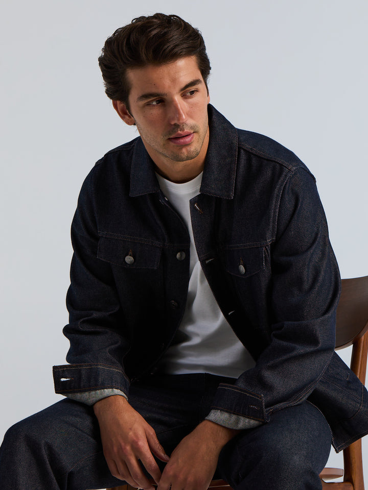 Rugged Raw Denim Jacket (Dark Indigo) 
