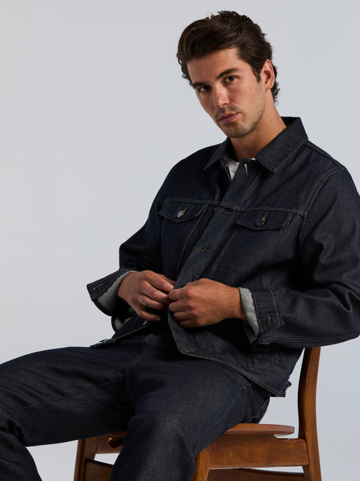 Rugged Raw Denim Jacket (Dark Indigo) 