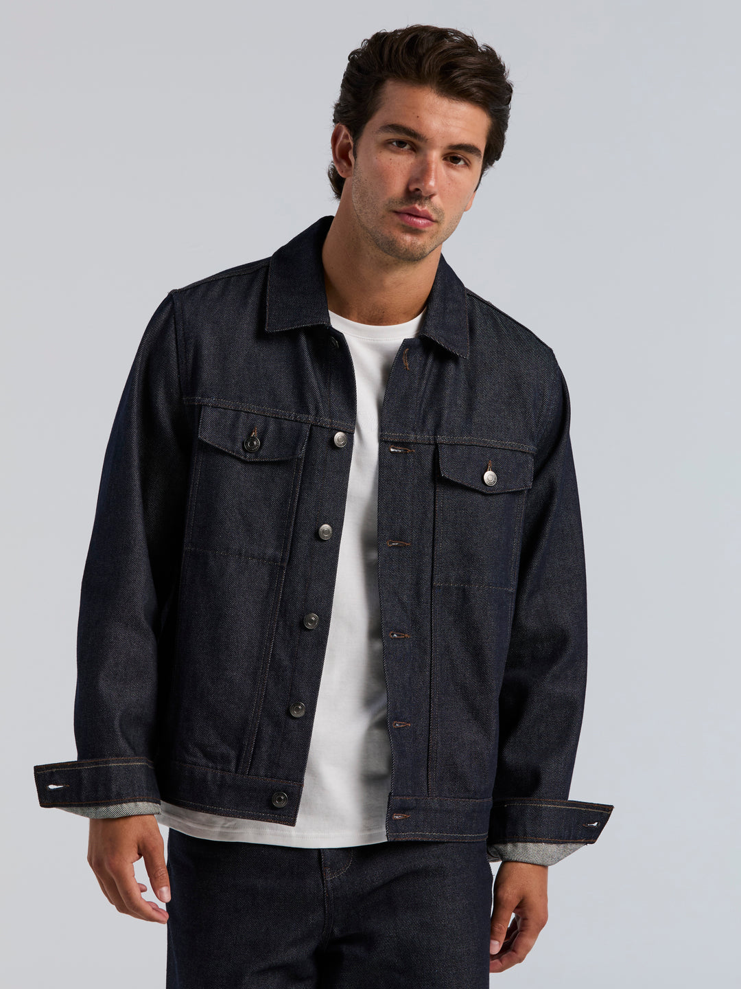 Rugged Raw Denim Jacket (Dark Indigo) 