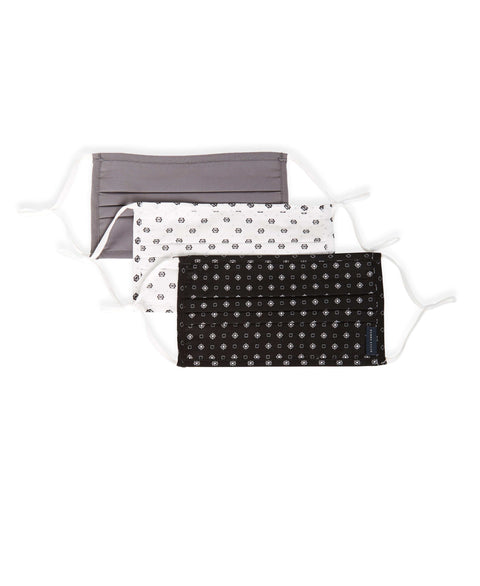 Reusable Poplin 3 Pack Pleated Fabric Face Mask Assorted Perry Ellis