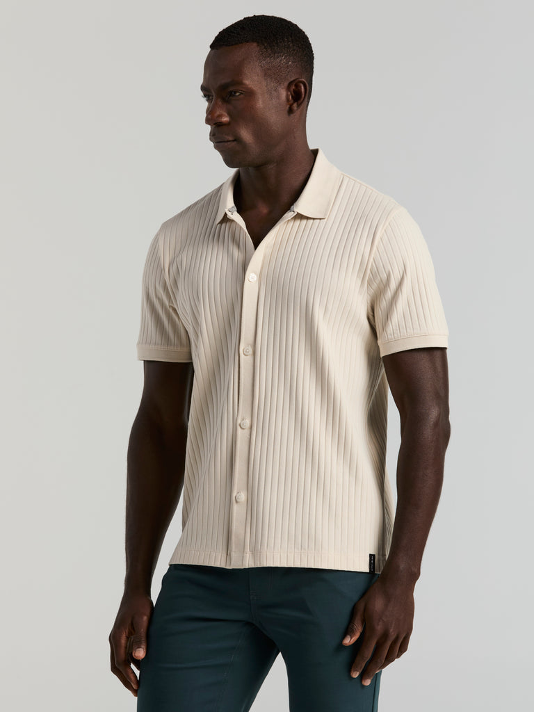 Ribbed Button Front Sweater Polo – Perry Ellis